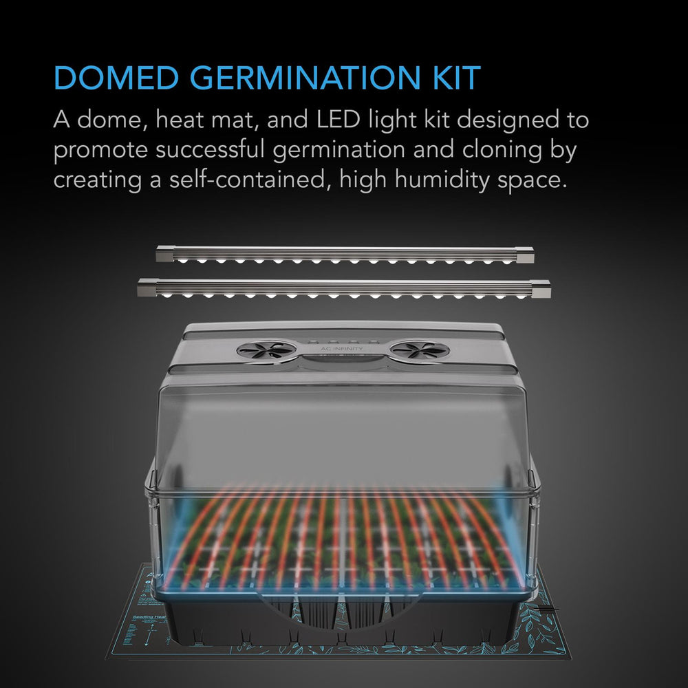 AC Infinity Heavy Duty Humidity Dome Extended Height Kit with Heat Mat, Germination Set with LED Grow Light Bars, 5x8 Cell Tray