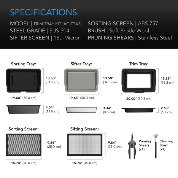 AC Infinity Large Trim Tray System, 3-Tray & 2-Screen Kit, Interchangeable and Ergonomic Design